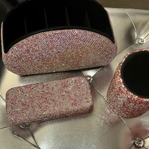 Elegant Pink Rhinestone embossed eyewear Set (holders)